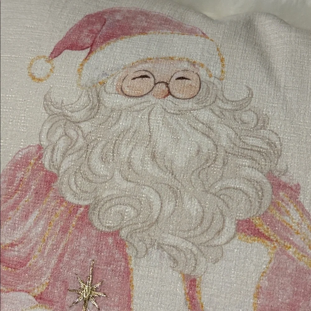 NWT Pink Santa & PINK CHRISTMAS Tree 20 X 20 THROW Pillow W/ FAUX FUR TRIM